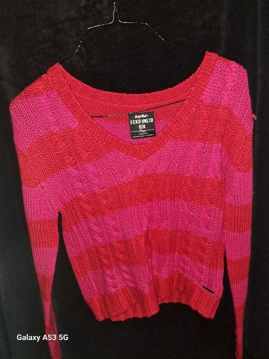 Women's ECKO Pink & Red Striped Sweater Size L