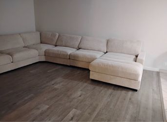 Large Cream Corduroy Sectional Sofa