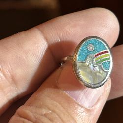 Silver Ring With Crashed Turquoise A D Mother Of Pearls Design 