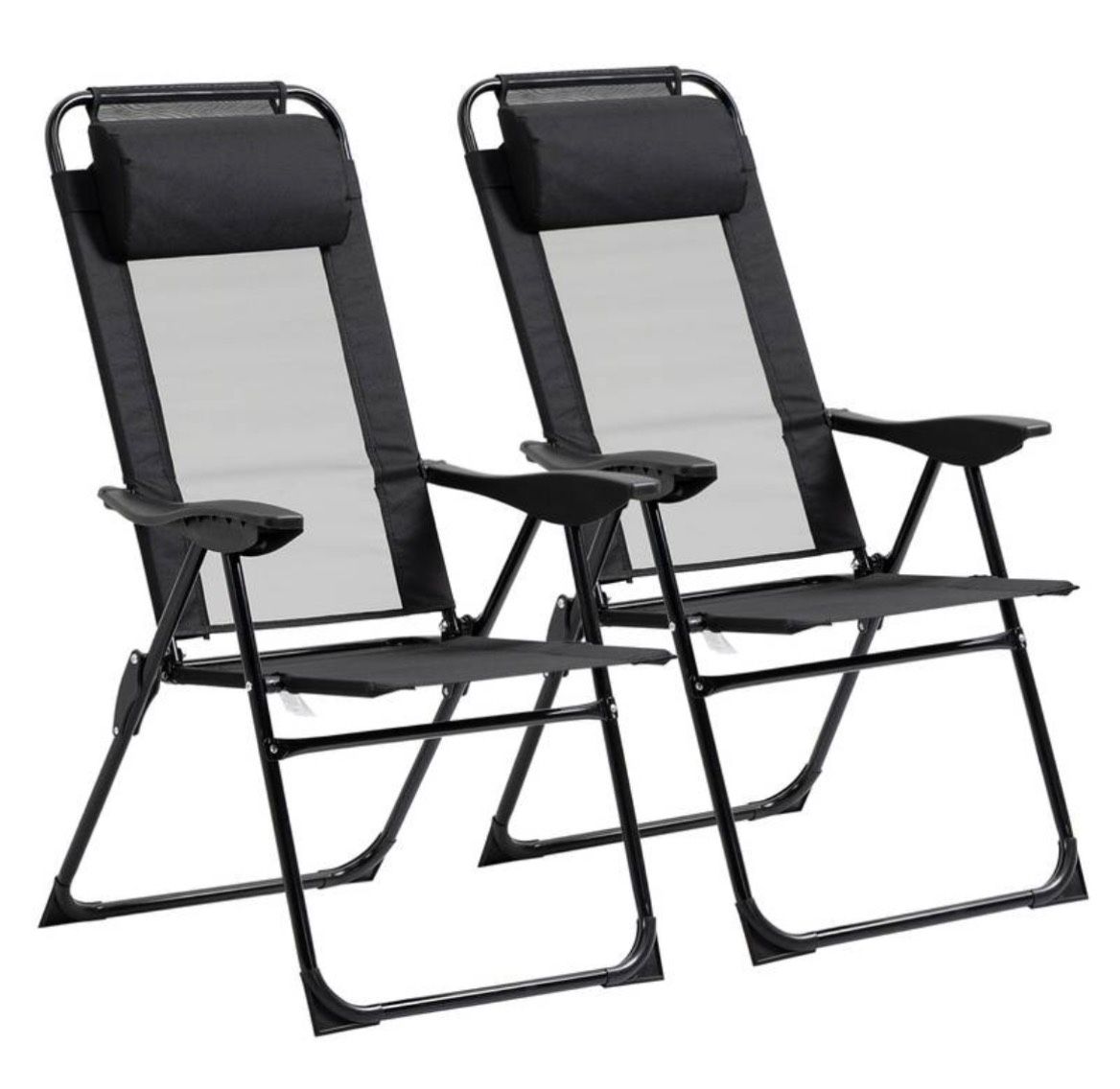 Outsunny Folding Patio Dining Chairs with Adjustable Sling Back and Removable Headrest, Black, Set of 2