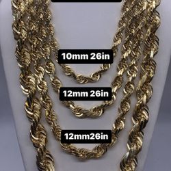 14K 10mm-12mm-18mm Solid Gold Diamond Cut Rope Chain. Brand New 