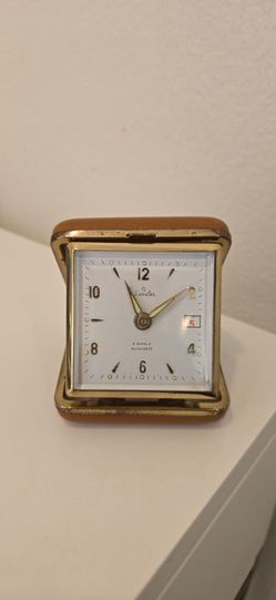 Vintage Starlet Gold Tone 2 Jewels Auto Date Folding Alarm Clock