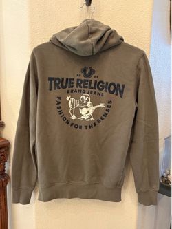 True Religion Olive Green Graphic Hoodie Zipped Jacket Size Small-Unisex