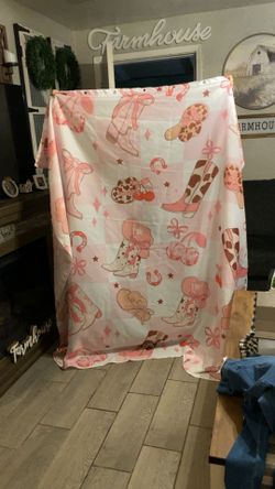Cute Western shower curtain withboots and hats on it pink