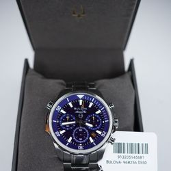 Bulova Marine Star 96B256 Blue Dial Chronograph Quartz Men's Watch Box & Tags