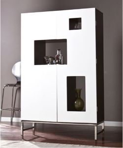 New Shadow Box Wine/Bar Cabinet in Black/White (Southern Enterprises)