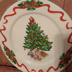 Christmas Holly Ribbon Dinner Plate 10.5Ins.