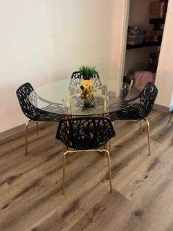 Gold Round Dining Table Set for Kitchen & Dining Room