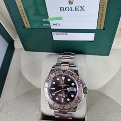 Rolex Yacht-Master 40mm Oyster 18k Rose Gold & Steel Watch Chocolate Dial 116621