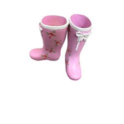 Vtg Squishy Mattel Barbie or Skipper Doll Size Boots - Pink Floral Rain Boots