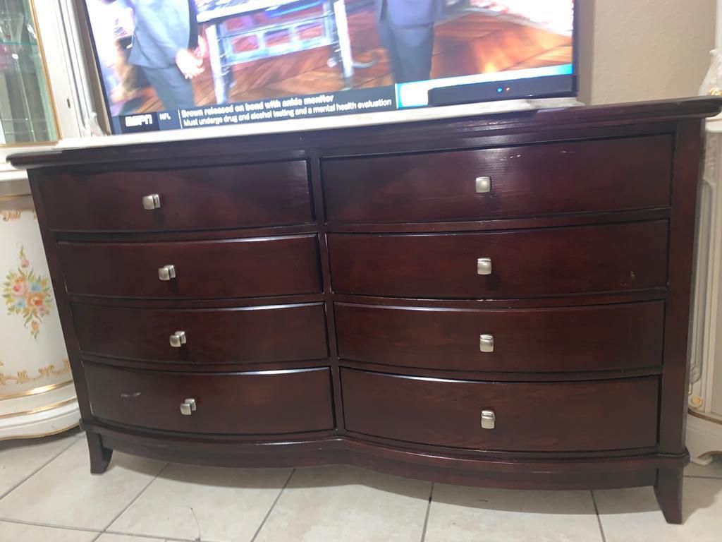 Queen bed frame and dresser with mirrors no mattress