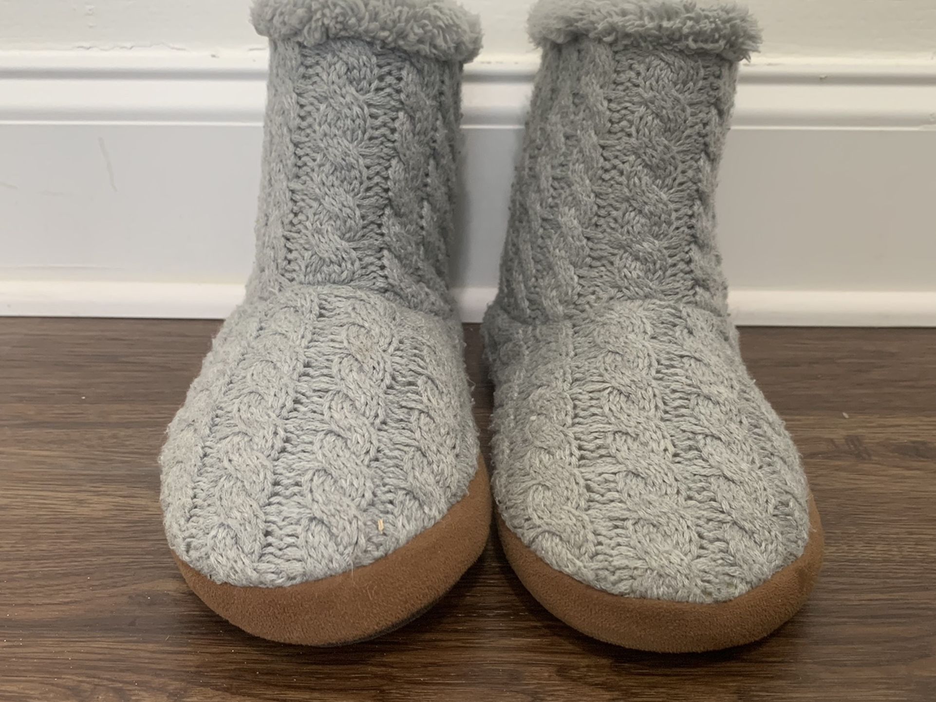 Grey Knit Slipper Boots With Rubber Soles