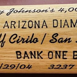 Arizona Diamondbacks “ERROR” Bat commemorating the 4,000th STRIKEOUT by Ace pitcher “THE BIG UNIT” RANDY JOHNSON