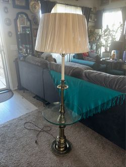 Vintage Stiffel Floor Candlestick Lamp With Glass Table