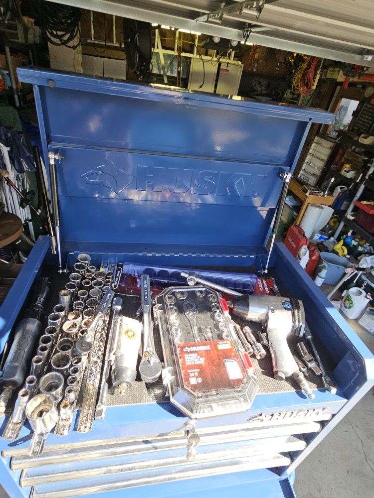 Kobalt Heavy Duty Rolling Toolbox Full With Mostly USA Tools Including Keys All You Need For Shop Or Home