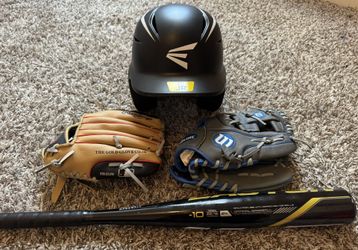 Kids Baseball Helmet, Gloves, and Bat