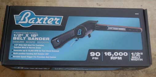 Baxter 1/2 in x 18 in Professional Belt Air Sander 16000 RPM Pneumatic 64932 NEW. OPEN BOX. BOX WAS OPEN FOR INSPECTION. F(contact info removed)8.