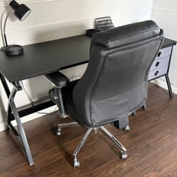 Office Desk with File Cabinet, LED Lamp & Premium Office Chair 