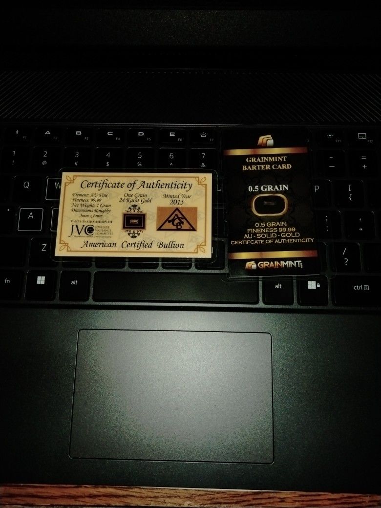 Gold 99.99 1.5 Grain Barter Cards