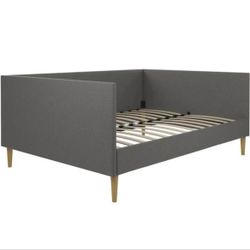 DHP Franklin Mid Century Upholstered Daybed Full Size in Grey Linen