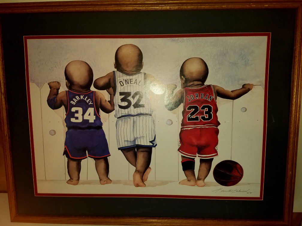 Vintage Kenneth gatewood print of Jordan and O'Neal and barkley as babies