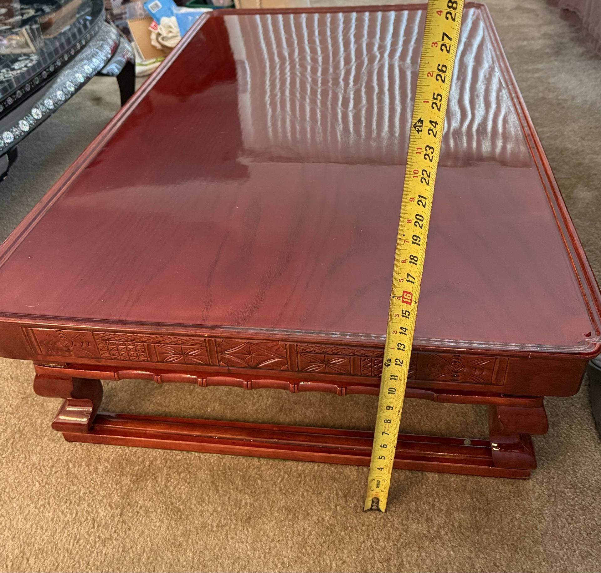 ASIAN KOREAN LOW PROFILE FOLDING LEGS CARVED WOOD COFFEE TEA TABLE antique