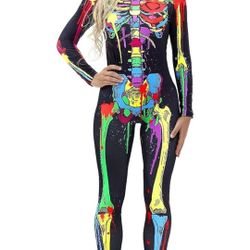  Womens 3D Skeleton Halloween Costumes Cosplay Jumpsuit Bodysuit Dia Del Muerto