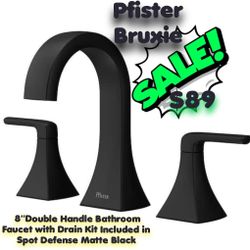 Pfister
Bruxie 8 in. Adjustable Widespread Double Handle Bathroom Faucet with Drain Kit Included in Spot Defense Matte Black