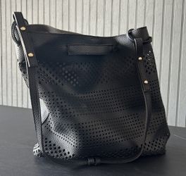 Black Perforated Faux Leather Tote Bag – Shoulder Handbag