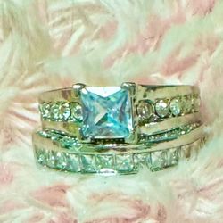 Brand New Princess Cut 3.89 Radiant White Sapphire Inlaid 925 Sterling Silver Engagement Wedding Band Romantic Bridal Set