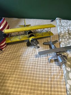 Yellow Metal Biplane Decorative Model