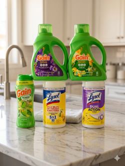 Gain Detergent and Lysol Wipes Bundle