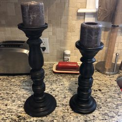 2 Black Wood Candle Holder 
