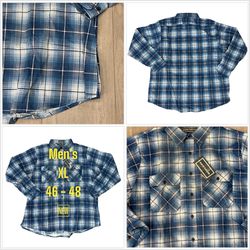 Men's David Taylor XL Western Flannel Shirt Plaid Navy Blue Pocket Long Sleeve NWT