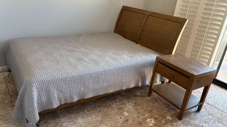 Wood Sleigh queen Bed Frame and Nightstand and dresser Set