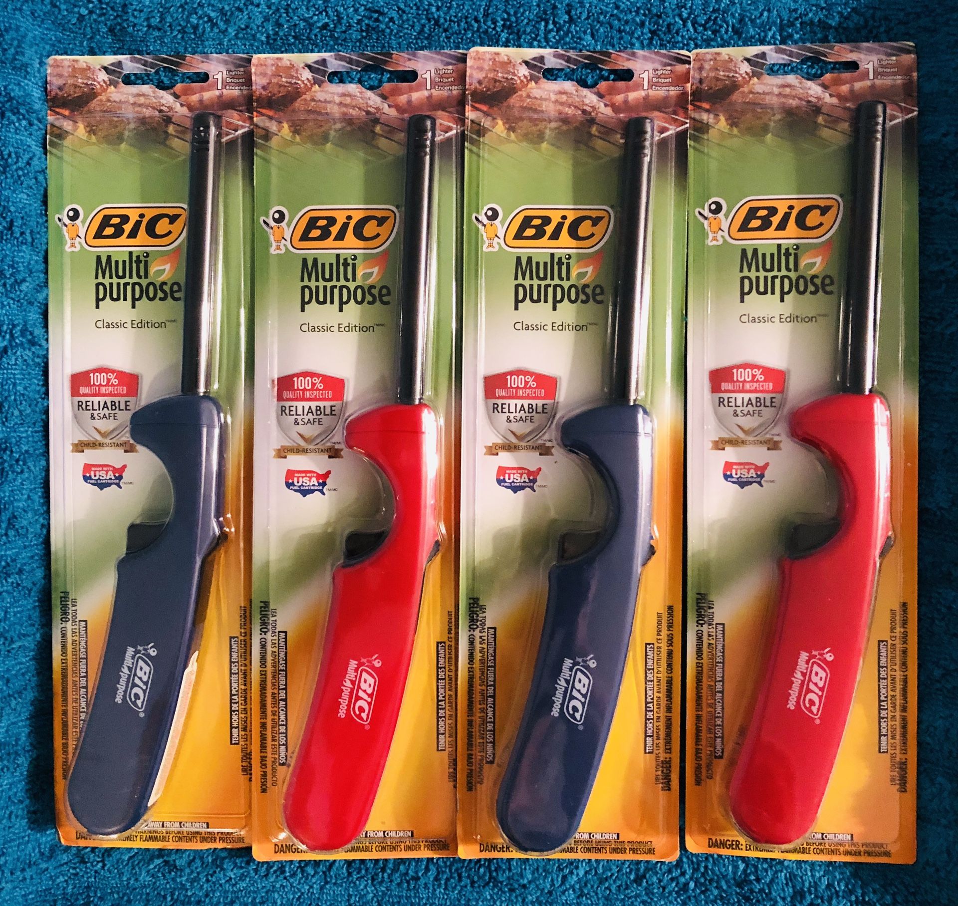 Bic Multi-Purpose Lighters (Set of 4) Choose from Blue & Red Set, Blue Set or Red Set