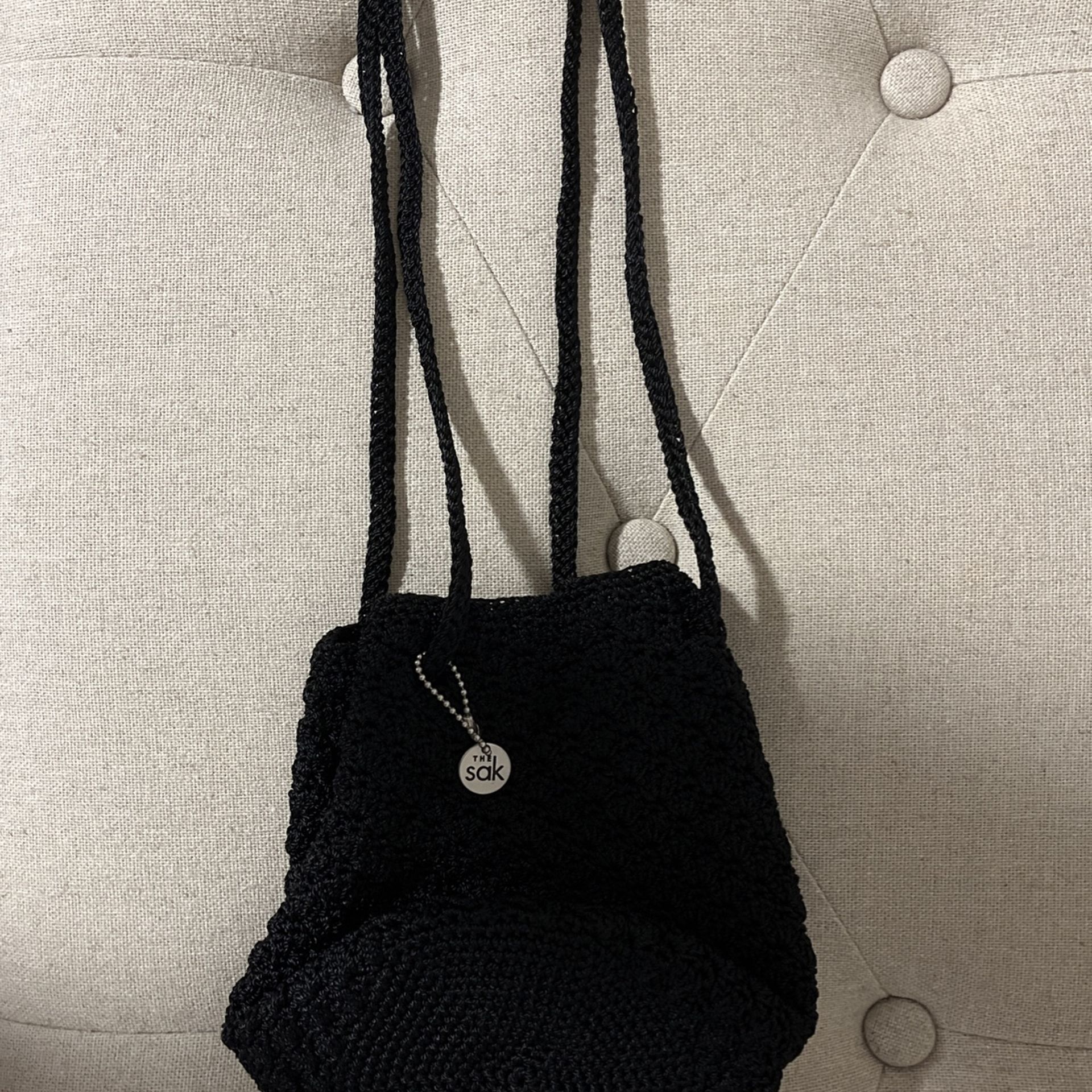The Sak Black Crochet Drawstring Backpack The Sak Crochet backpack, specifically the navy blue Medium  main image 2