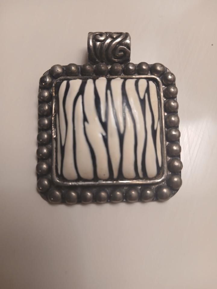 Silpada Sterling Silver Square Zebra Design Pendant Charm