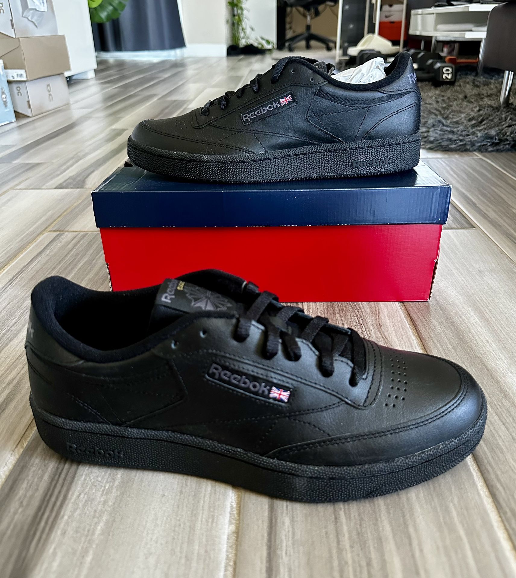 Men's Reebok Club C 85 Leather Tennis Shoes - Black Charcoal - Size 9, 9.5, 11.5