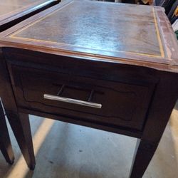 Pair Of MCM Leather Top Mahogany End Tables
