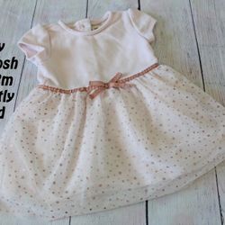 Baby B’Gosh 9-12m Pink Short Sleeved Dress With Bronze Stars Gently Used
