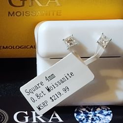 Moissanite  0.8ct 4mm Princess Cut Sterling Silver Earrings 