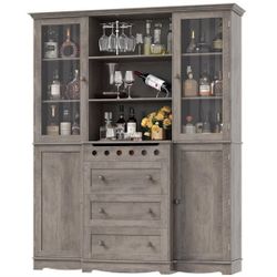 72" Tall Kitchen Storage Cabinet with Doors and Open Shelves, 58" Wider Kitchen Hutch with Countertop and Wine Drawer, Large Modern Pantry Cabinet wit