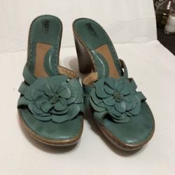Born  Leather Flower Platform Wedge Peep Toe Sandals Women 9