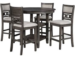 Gia Round Counter Height Dining Table & 4 Stools in Gray