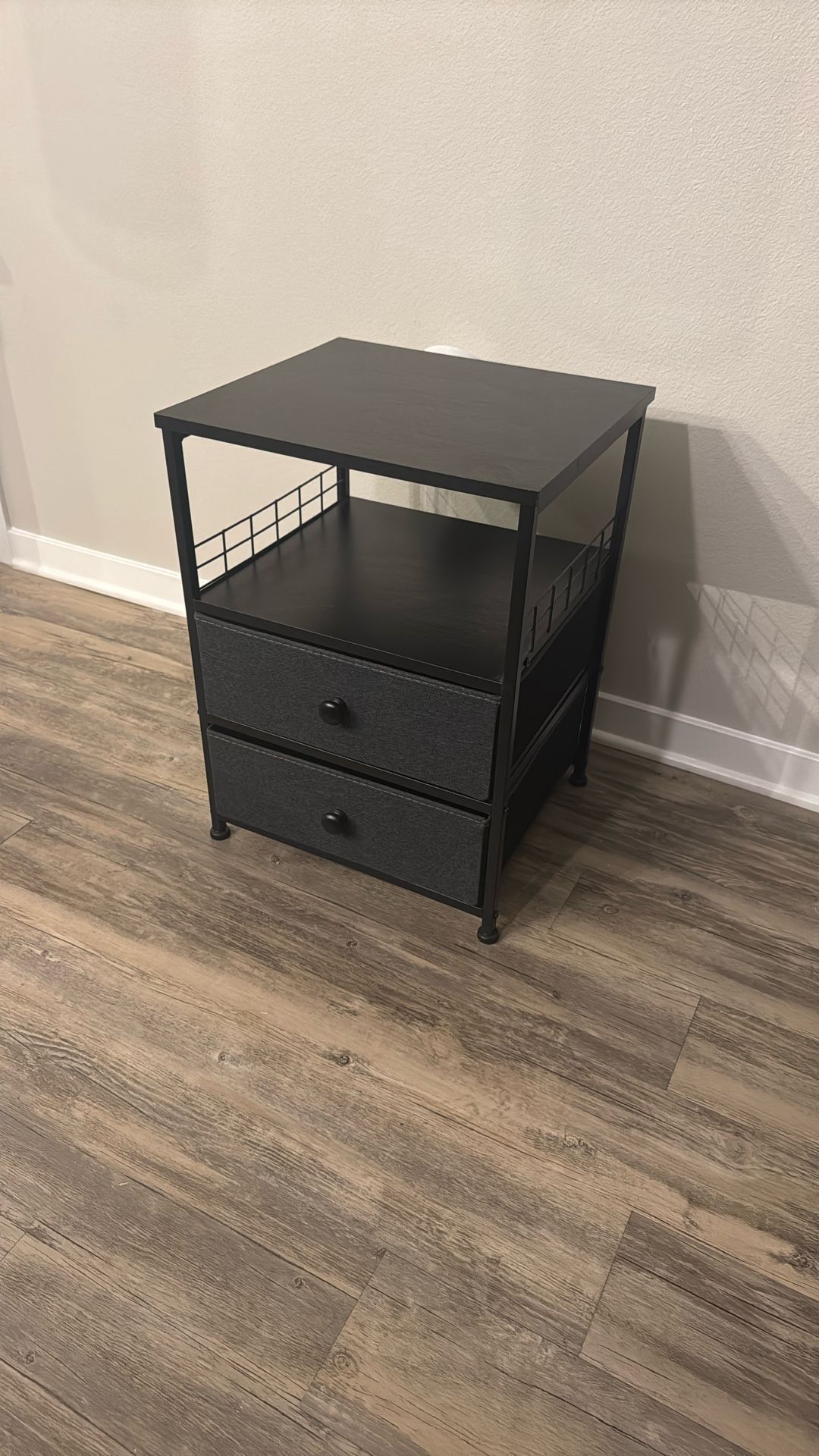 Night Stand with Fabric Drawers and Open Wood Shelf Storage,