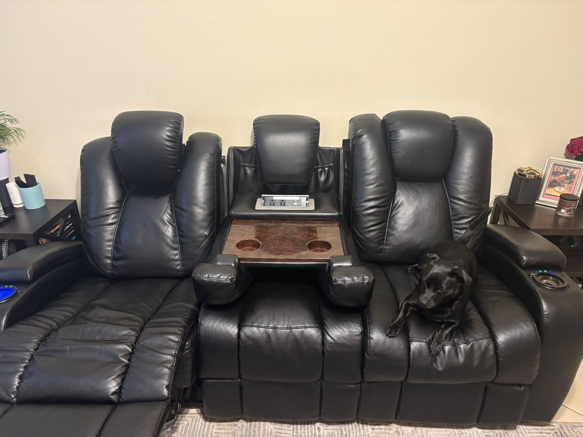 Black Leather Reclining Sofa