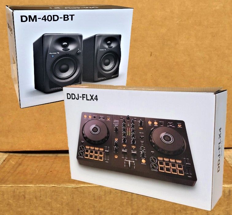Pioneer DJ FLX2 2-Channel Mixer Rekordbox Serato Controller DDJ-FLX2 Studio Desktop Monitors 4" Bluetooth Speaker Package 🚨 No Credit Needed 🚨