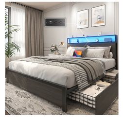 Bed with Shelves,Power Outlet + 2 nights stand with outlet