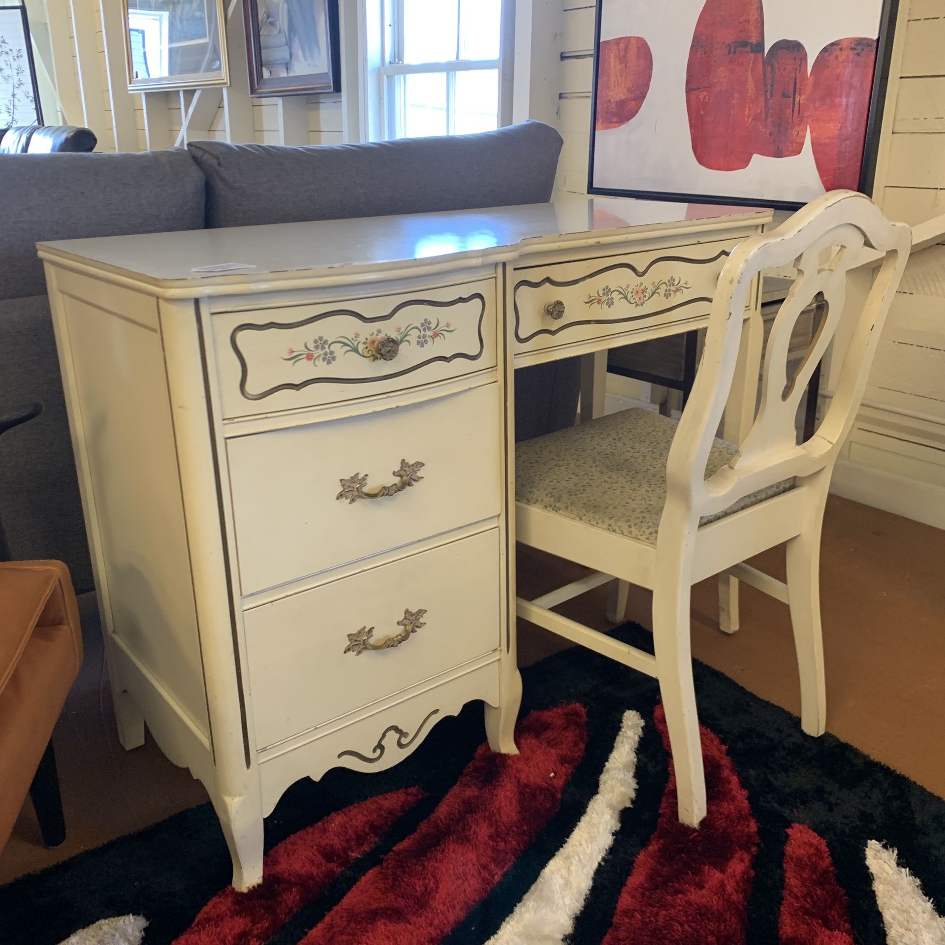 White Floral Desk w/ Chair